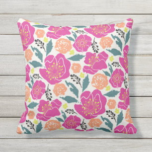 Big Hot Pink and Peach Flowers Cushion
