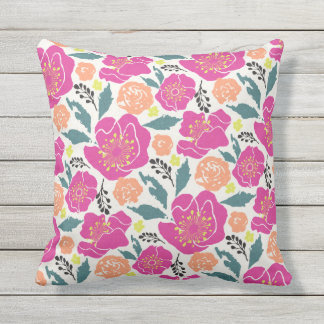 Big Hot Pink and Peach Flowers Cushion