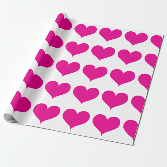 Big Hot Pink Heart Pattern Wrapping Paper (Unrolled)