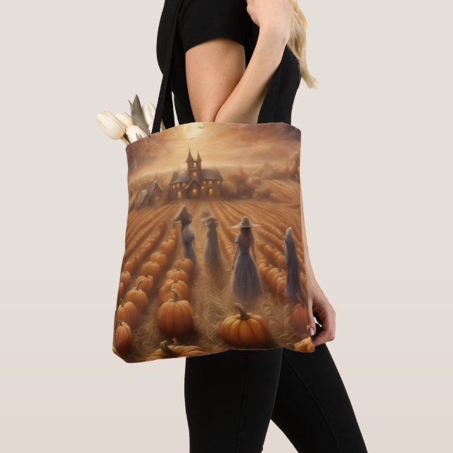 Big House in the Pumpkin Patch Halloween Fall gift Tote Bag (Close Up)
