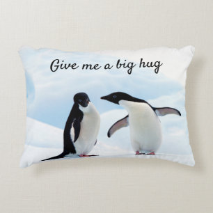 Big hug Penguin on ice photo with text Decorative Cushion
