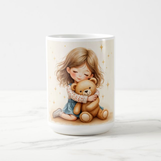 Big Hugs - Cute Girl Hugging Teddy Bear Coffee Mug (Center)