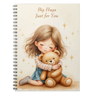 Big Hugs Cute Girl Hugging Teddy Bear Paper Sheet Notebook