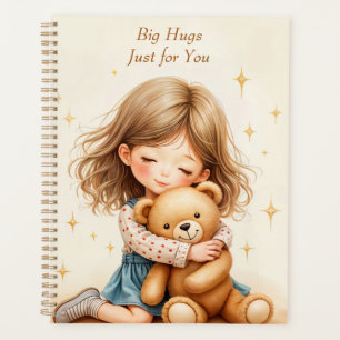 Big Hugs Cute Girl Hugging Teddy Bear Paper Sheet Planner