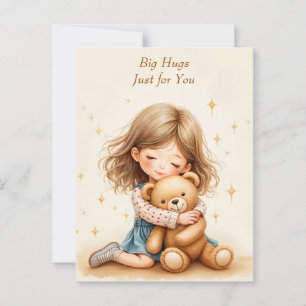 Big Hugs Cute Girl Hugging Teddy Bear Paper Sheet Postcard