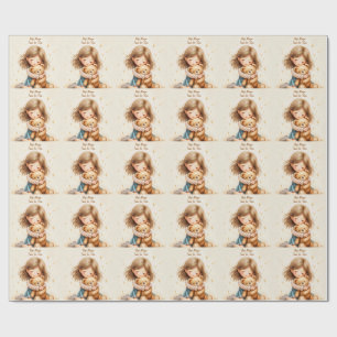 Big Hugs - Cute Girl Hugging Teddy Bear Wrapping Paper