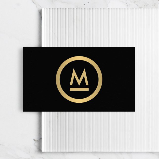 Big Initial Modern Monogram in Faux Gold on Black Business Card (Creator Uploaded)