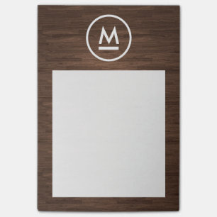 Big Initial Modern Monogram on Brown Wood Post-it Notes