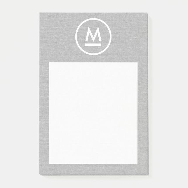 Big Initial Modern Monogram on Grey Linen Post-it Notes (Front)