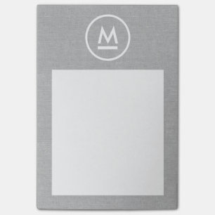Big Initial Modern Monogram on Grey Linen Post-it Notes