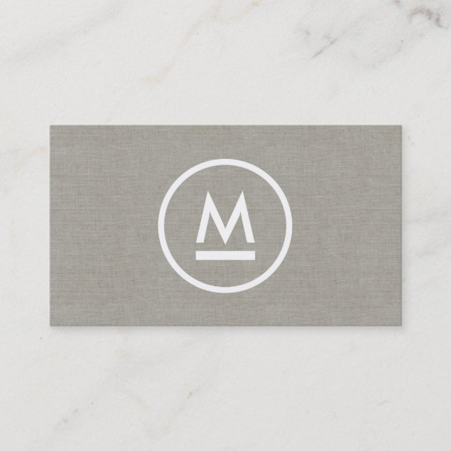 Big Initial Modern Monogram on Taupe Linen Business Card (Front)