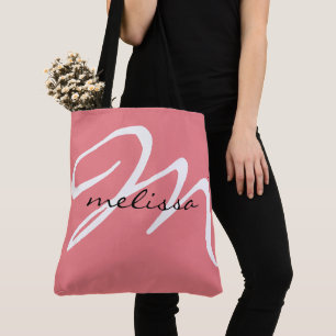 Big Initial Monogram Oversized Pink Tote Bag