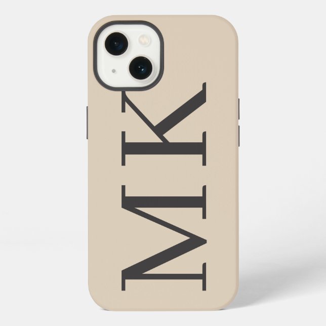 Big Initials Stylish Almond & Black iPhone Case (Back)