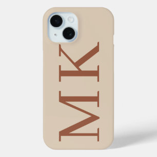 Big Initials Stylish Almond & Sienna Brown iPhone 15 Case