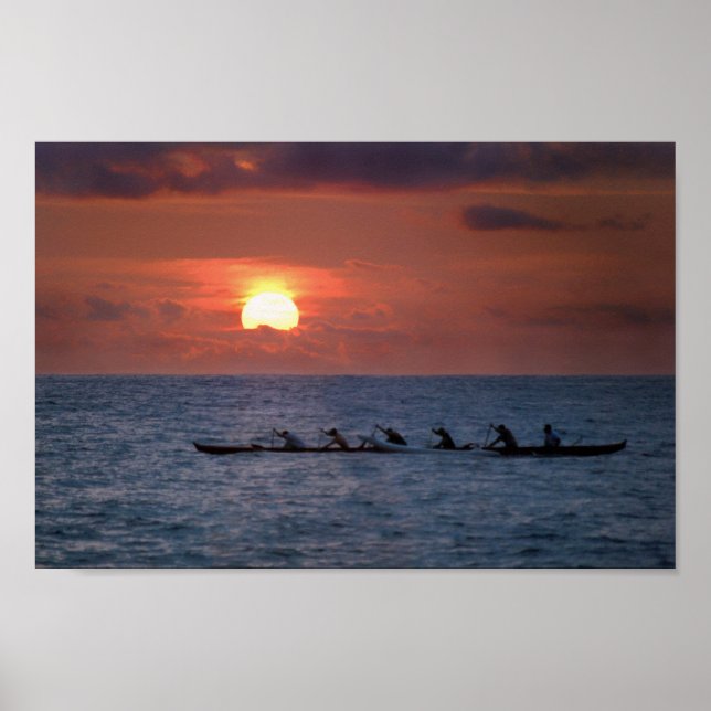 Big Island Outrigger Canoe at Sunset Poster (Front)