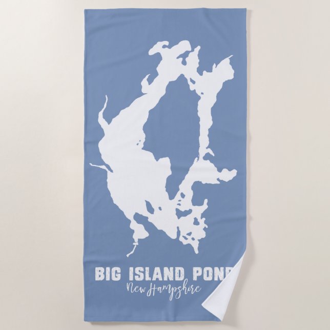 Big Island Pond New Hampshire Lake Silhouette Map Beach Towel (Front)