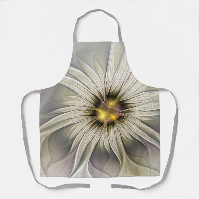 Big Ivory Flower, Abstract Modern Fractal Art Apron (Front)
