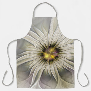 Big Ivory Flower, Abstract Modern Fractal Art Apron