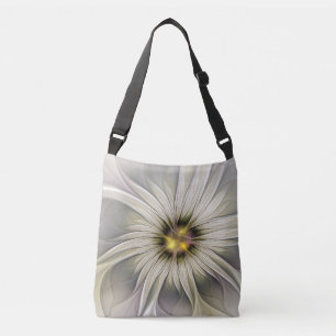Big Ivory Flower, Abstract Modern Fractal Art Crossbody Bag