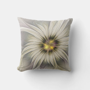 Big Ivory Flower, Abstract Modern Fractal Art Cushion
