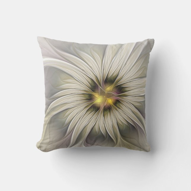 Big Ivory Flower, Abstract Modern Fractal Art Cushion (Front)