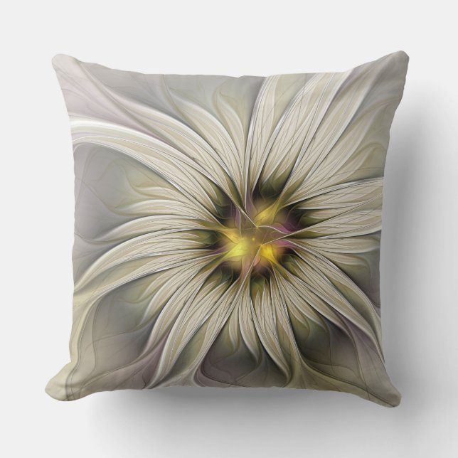 Big Ivory Flower, Abstract Modern Fractal Art Cushion (Front)