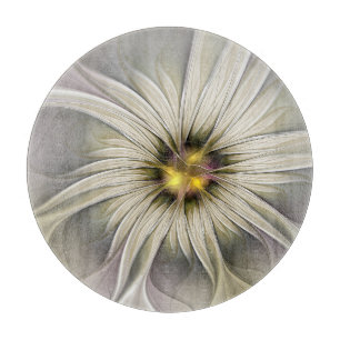 Big Ivory Flower, Abstract Modern Fractal Art Cutting Board