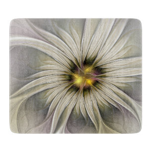 Big Ivory Flower, Abstract Modern Fractal Art Cutting Board