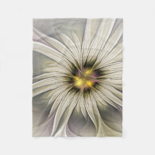 Big Ivory Flower, Abstract Modern Fractal Art Fleece Blanket