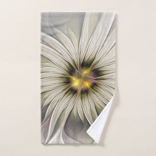 Big Ivory Flower, Abstract Modern Fractal Art Hand Towel (Hand Towel)
