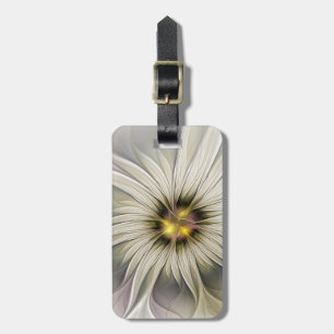 Big Ivory Flower, Abstract Modern Fractal Art Luggage Tag