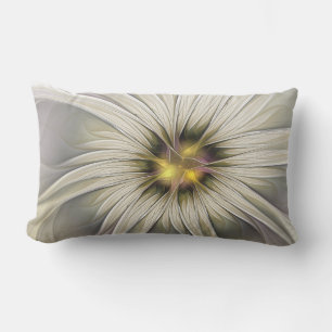 Big Ivory Flower, Abstract Modern Fractal Art Lumbar Cushion