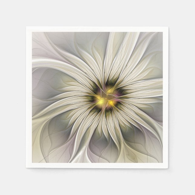 Big Ivory Flower, Abstract Modern Fractal Art Napkin (Front)