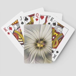 Big Ivory Flower, Abstract Modern Fractal Art Playing Cards