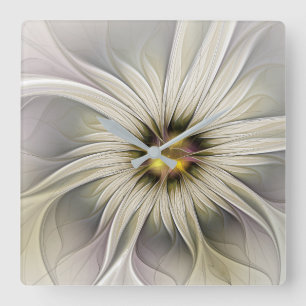 Big Ivory Flower, Abstract Modern Fractal Art Square Wall Clock