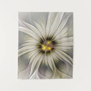 Big Ivory Flower, Abstract Modern Fractal Art Tapestry