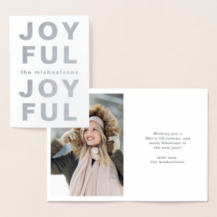 Big Joyful Typography with Photo Christmas Foil Card