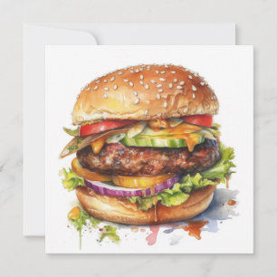 big juicy hamburger - watercolor  