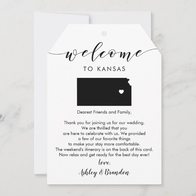 Big Kansas Wedding Welcome Tag, Letter Itinerary (Front)