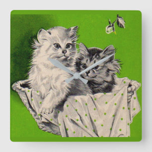 big kitten little kitten square wall clock
