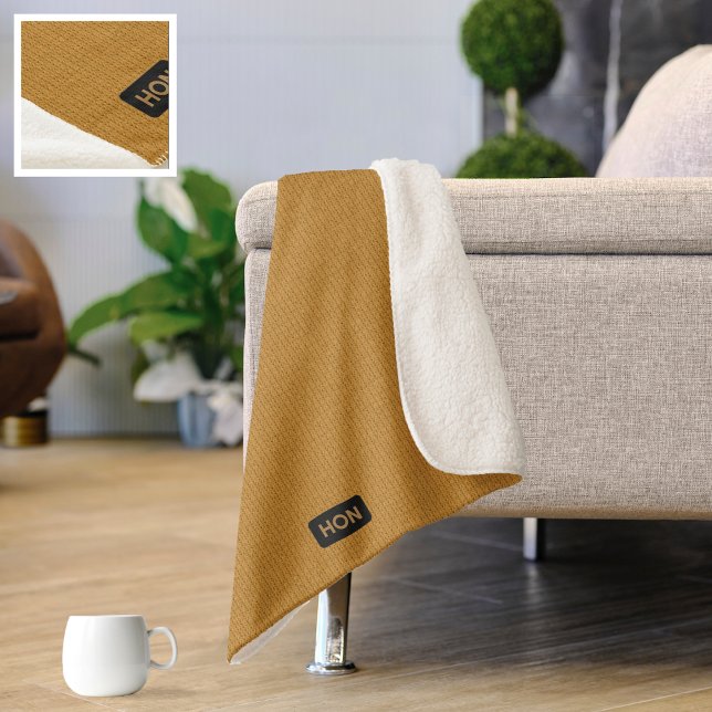 Big Knitting Stitches - Honey Yellow your initials Sherpa Blanket (Creator Uploaded)