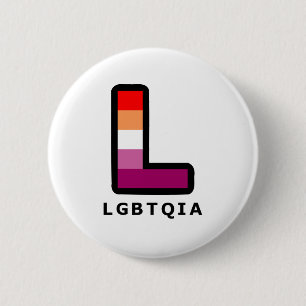 Big Lesbian L in LGBTQIA Pride Flag Colours 6 Cm Round Badge