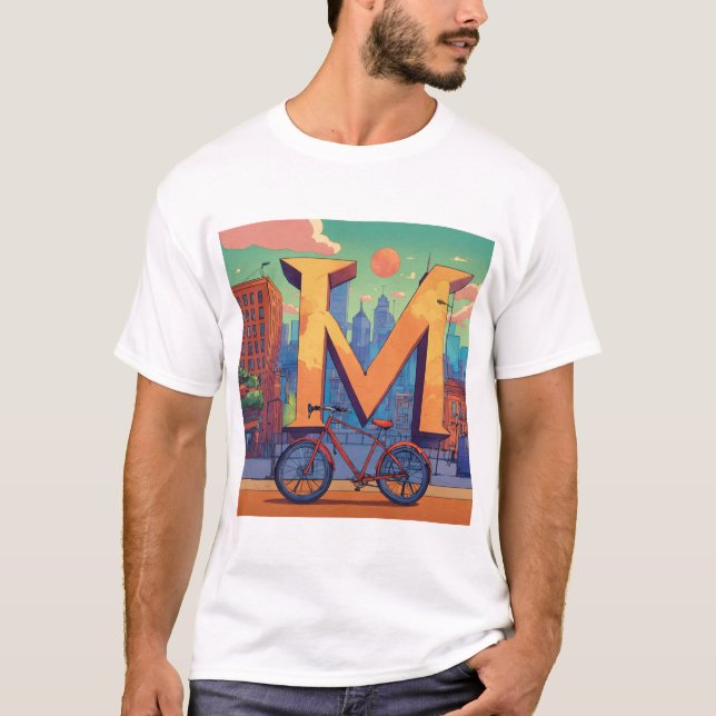 Big letter M with in the background a bicycle T-Shirt (Front)