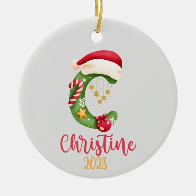 Big Letter, Name and Date Personalised Ceramic Ornament (Front)