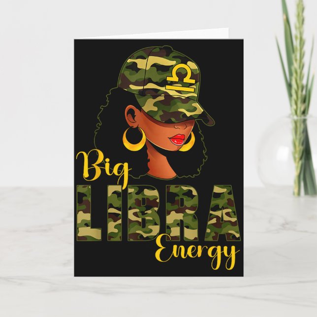 Big Libra Energy Camouflage Black Woman Cap Zodiac Card (Front)