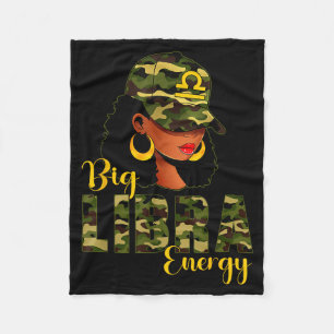 Big Libra Energy Camouflage Black Woman Cap Zodiac Fleece Blanket