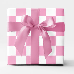Big Light Pink and White Checkered Wrapping Paper