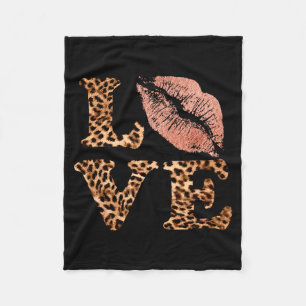 Big Lips Love Leopard Print Letters Pink Lips Vale Fleece Blanket