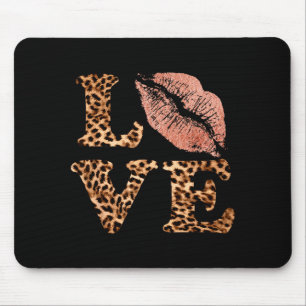 Big Lips Love Leopard Print Letters Pink Lips Vale Mouse Pad