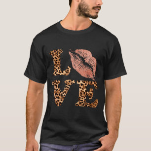Big Lips Love Leopard Print Letters Pink Lips Vale T-Shirt